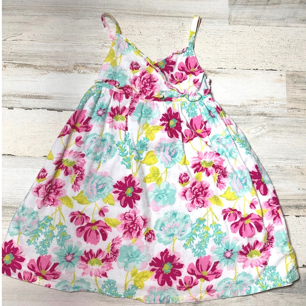 Penelope Mack Floral Sun Dress Kids Size 5 Pink Rose Excellent Smocked Back
